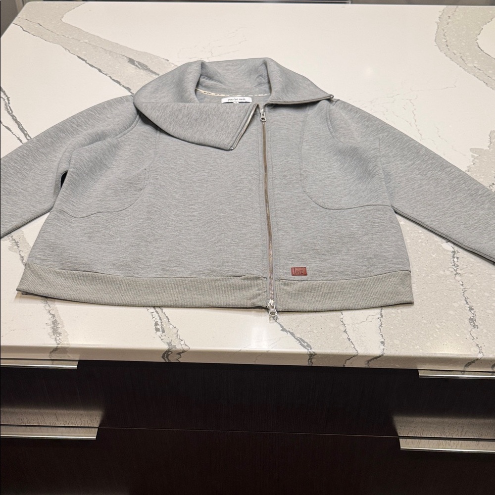 Peace Love World Light Gray Scuba Material Jacket Fold Collar Never Worn Sz 1X